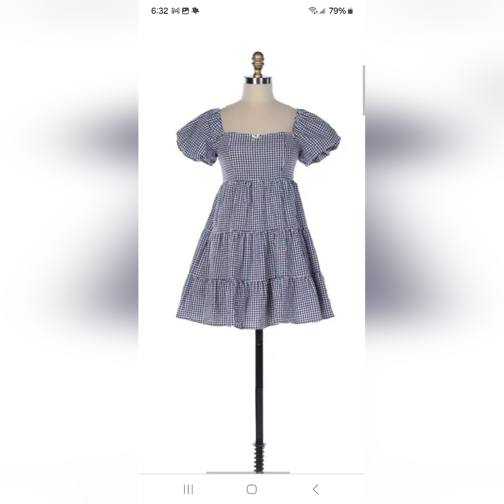 Dry Goods Seersucker Tiered Skirt Dress, black and white checkered sz. S